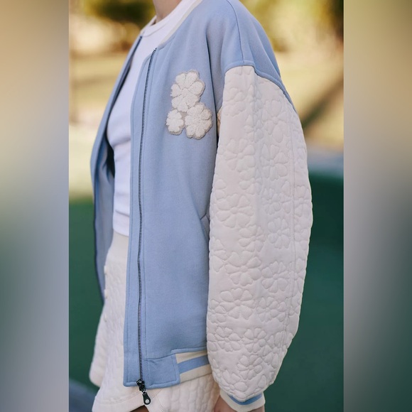 NWT LSPACE Active Quilted-Sleeve Fowler Bomber Jacket In Blue Size Large - Picture 2 of 7